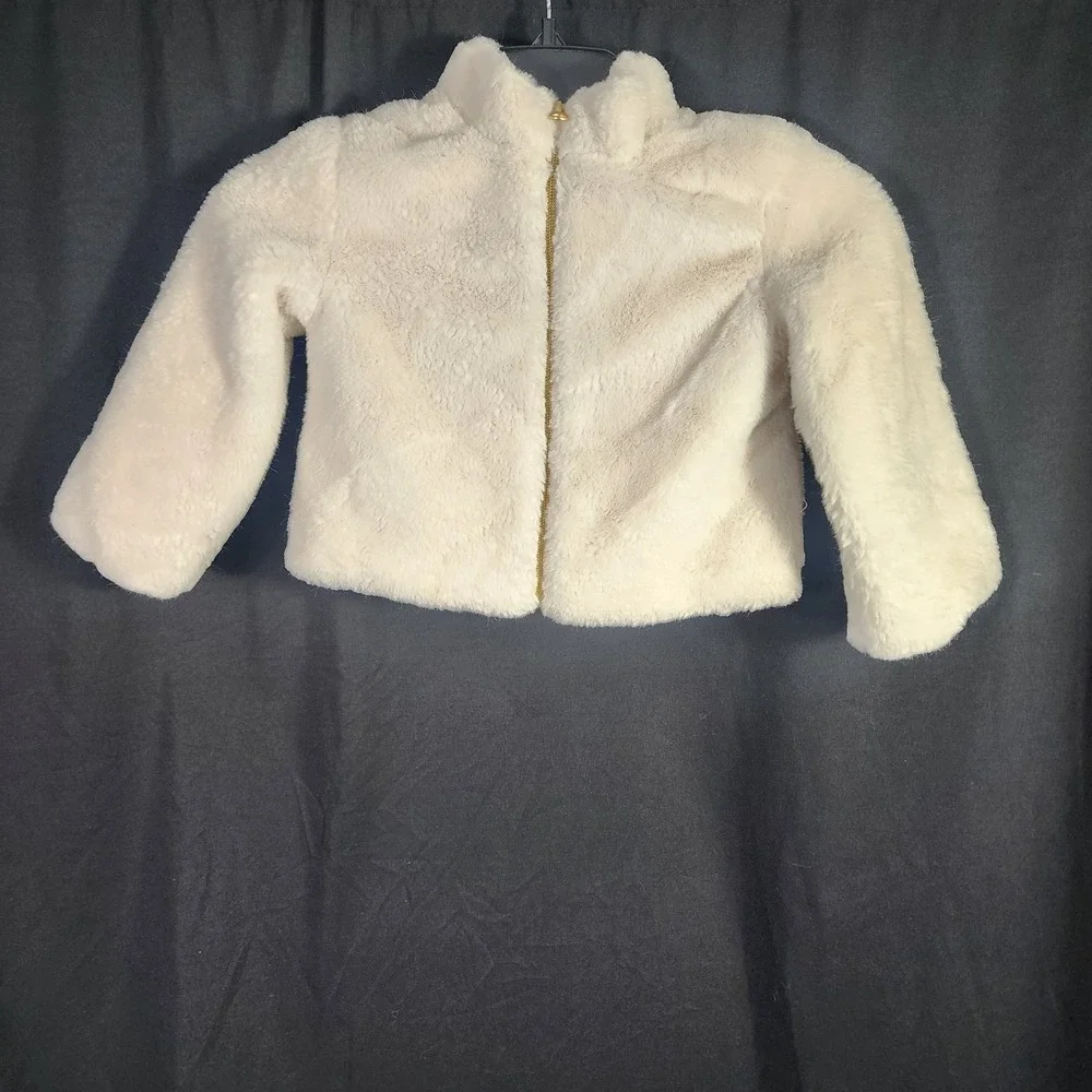 OshKosh B'gosh Cream Faux Fur Jacket Kids Size 4T‎ Zip Front Cozy Warm